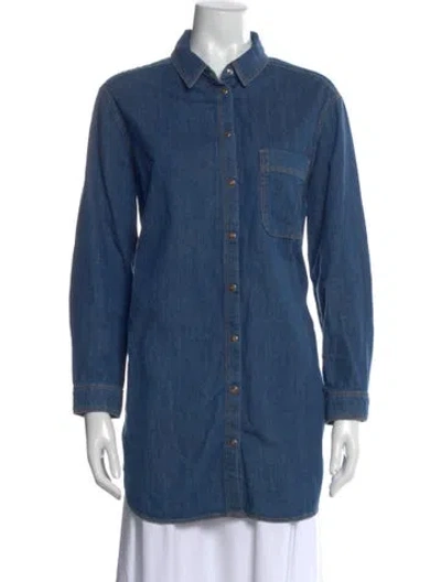 Pre-owned Sézane Long Sleeve Button-up Top In Blue
