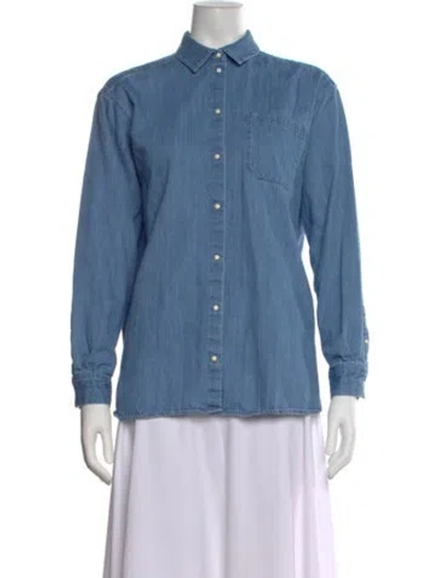 Pre-owned Sézane Long Sleeve Button-up Top In Blue