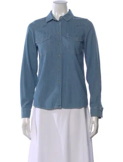 Pre-owned Sézane Long Sleeve Button-up Top In Blue