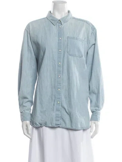 Pre-owned Sézane Long Sleeve Button-up Top In Blue