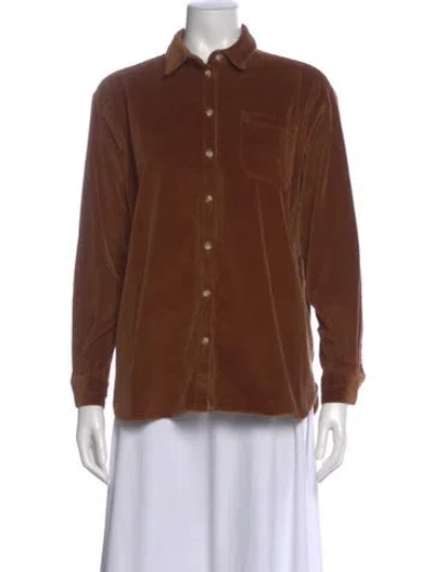 Pre-owned Sézane Long Sleeve Button-up Top In Brown