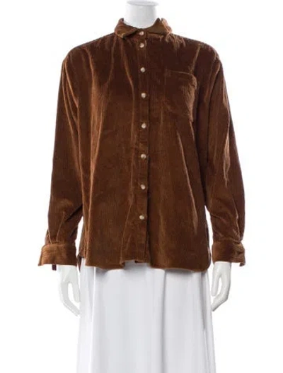 Pre-owned Sézane Long Sleeve Button-up Top In Brown