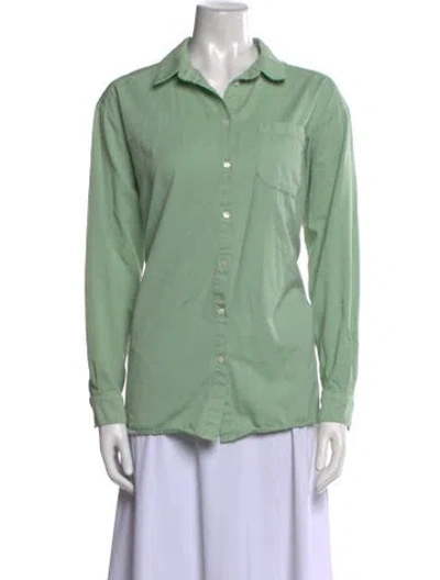 Pre-owned Sézane Long Sleeve Button-up Top In Green
