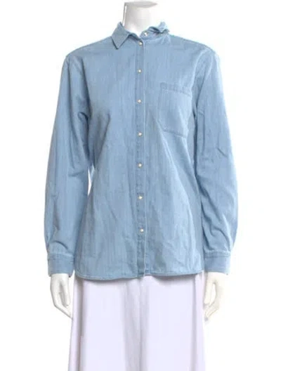 Pre-owned Sézane Long Sleeve Button-up Top W/ Tags In Blue