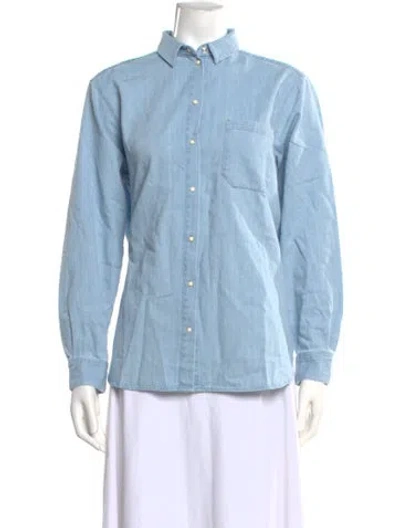 Pre-owned Sézane Long Sleeve Button-up Top W/ Tags In Blue