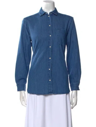 Pre-owned Sézane Long Sleeve Button-up Top W/ Tags In Blue