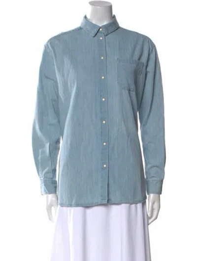 Pre-owned Sézane Long Sleeve Button-up Top W/ Tags In Blue