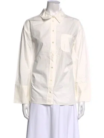 Pre-owned Sézane Long Sleeve Button-up Top In White