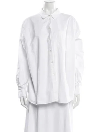 Pre-owned Sézane Long Sleeve Button-up Top In White