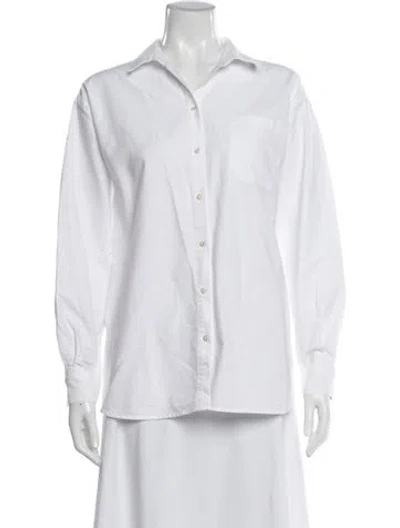 Pre-owned Sézane Long Sleeve Button-up Top In White