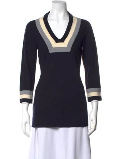 Pre-owned Sézane Merino Wool Colorblock Pattern Sweater In Blue