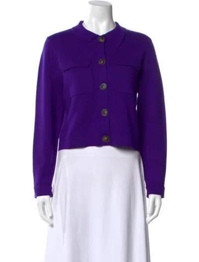 Pre-owned Sézane Merino Wool Long Sleeve Button-up Top In Purple