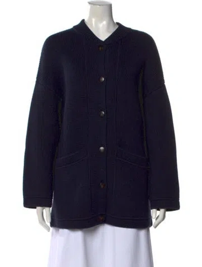 Pre-owned Sézane Merino Wool Open Front Sweater In Blue