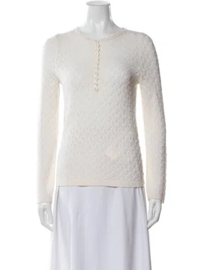 Pre-owned Sézane Merino Wool Patterned Top In White