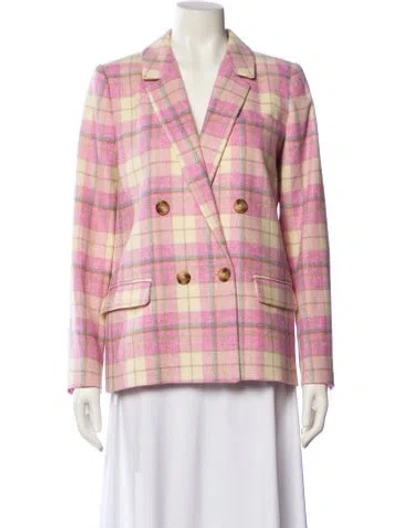 Pre-owned Sézane Merino Wool Plaid Print Blazer In Pink