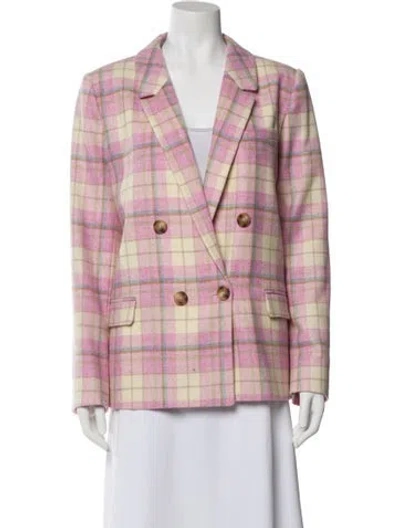 Pre-owned Sézane Merino Wool Plaid Print Blazer In Pink