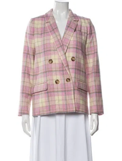Pre-owned Sézane Merino Wool Plaid Print Blazer In Pink