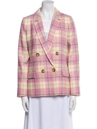 Pre-owned Sézane Merino Wool Plaid Print Blazer W/ Tags In Pink