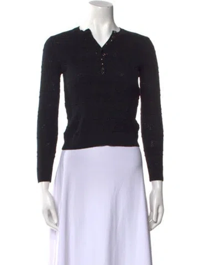 Pre-owned Sézane Merino Wool V-neck Crop Top In Black