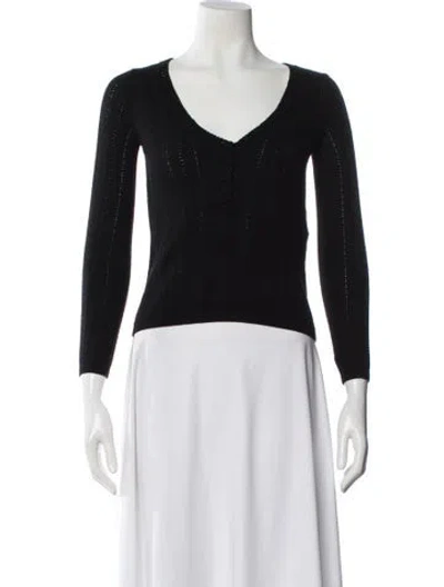 Pre-owned Sézane Merino Wool V-neck Sweater In Black