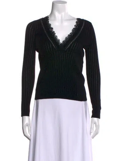 Pre-owned Sézane Merino Wool V-neck Sweater In Black