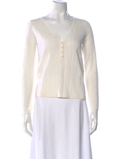 Pre-owned Sézane Merino Wool V-neck Top In White