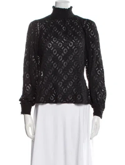 Pre-owned Sézane Mock Neck Long Sleeve Blouse In Black