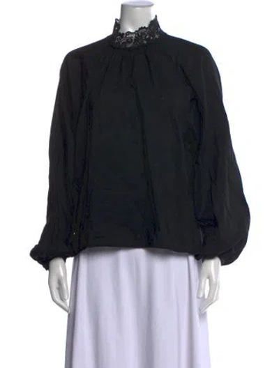 Pre-owned Sézane Mock Neck Long Sleeve Blouse In Black