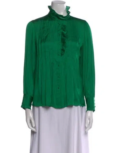 Pre-owned Sézane Mock Neck Long Sleeve Blouse In Green