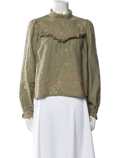 Pre-owned Sézane Mock Neck Long Sleeve Blouse In Green