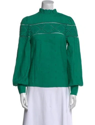 Pre-owned Sézane Mock Neck Long Sleeve Blouse In Green