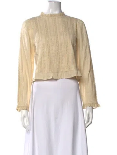Pre-owned Sézane Mock Neck Long Sleeve Blouse In Neutrals