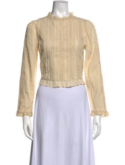 Pre-owned Sézane Mock Neck Long Sleeve Blouse In Neutrals