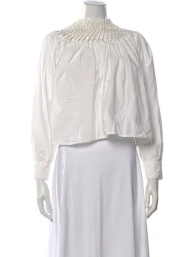 Pre-owned Sézane Mock Neck Long Sleeve Blouse In White
