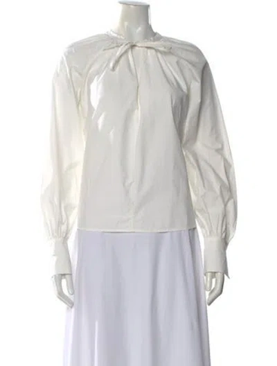 Pre-owned Sézane Mock Neck Long Sleeve Blouse In White