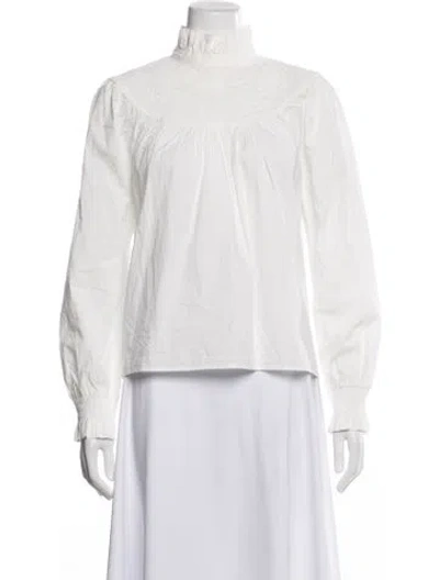 Pre-owned Sézane Mock Neck Long Sleeve Blouse In White