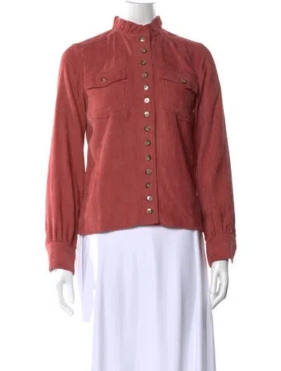 Pre-owned Sézane Mock Neck Long Sleeve Button-up Top In Pink