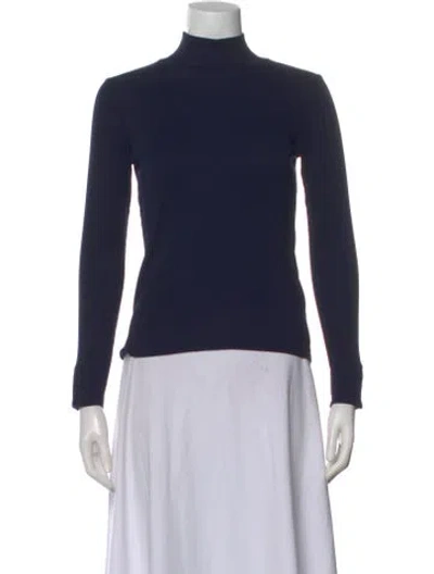 Pre-owned Sézane Mock Neck Long Sleeve Top In Blue