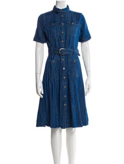 Pre-owned Sézane Mock Neck Midi Length Dress In Blue