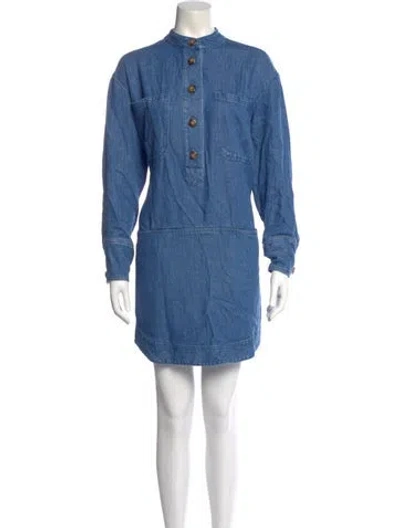 Pre-owned Sézane Mock Neck Mini Dress In Blue