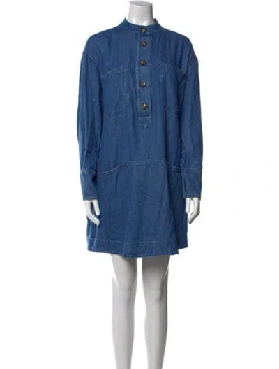 Pre-owned Sézane Mock Neck Mini Dress In Blue
