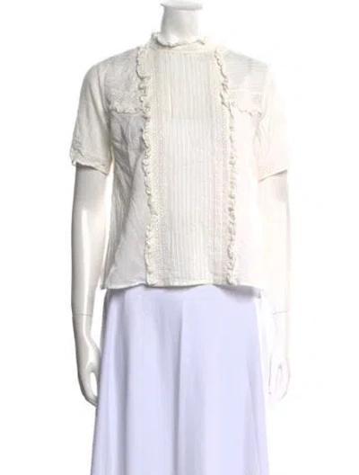 Pre-owned Sézane Mock Neck Short Sleeve Crop Top In White