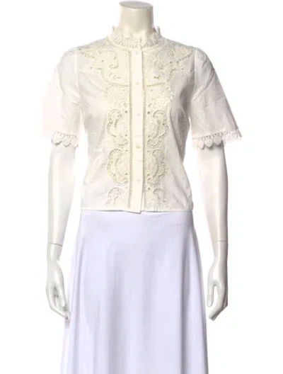 Pre-owned Sézane Mock Neck Short Sleeve Crop Top In White