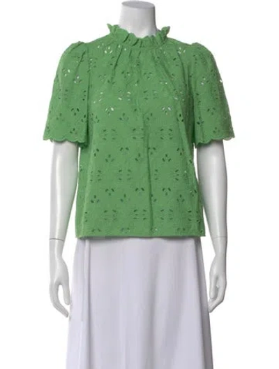 Pre-owned Sézane Mock Neck Short Sleeve Top In Green