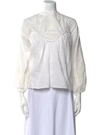 Pre-owned Sézane Mock Neck Three-quarter Sleeve Blouse In White