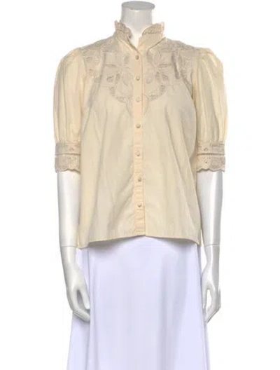 Pre-owned Sézane Mock Neck Three-quarter Sleeve Button-up Top In Neutral