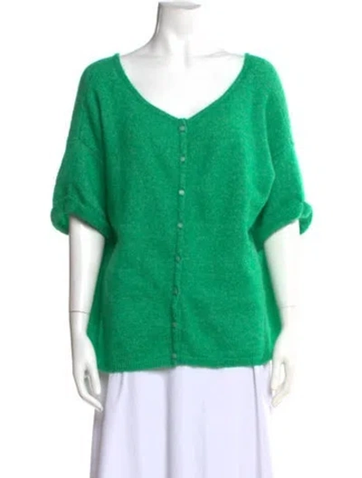 Pre-owned Sézane Mohair V-neck Sweater In Green