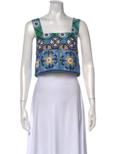 Pre-owned Sézane Momoni Patterned Crop Top In Blue