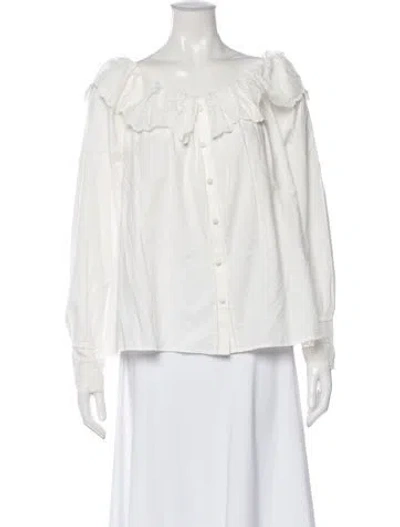 Pre-owned Sézane Off-the-shoulder Long Sleeve Blouse In White