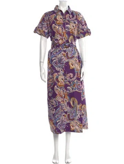 Pre-owned Sézane Paisley Print Long Dress W/ Tags In Purple